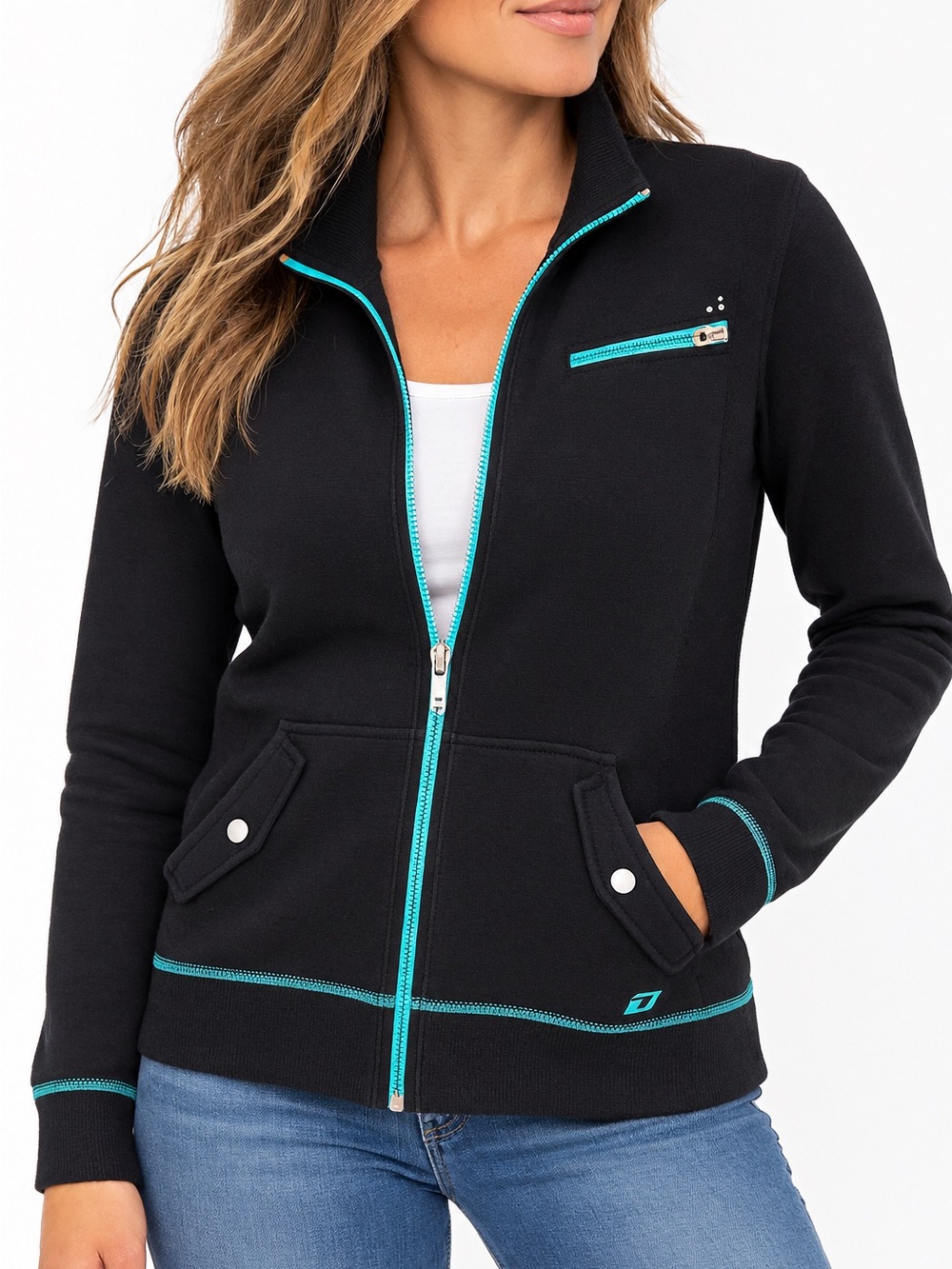 One Industries Black Zip-Up Jacket with Turquoise Trim – Size M